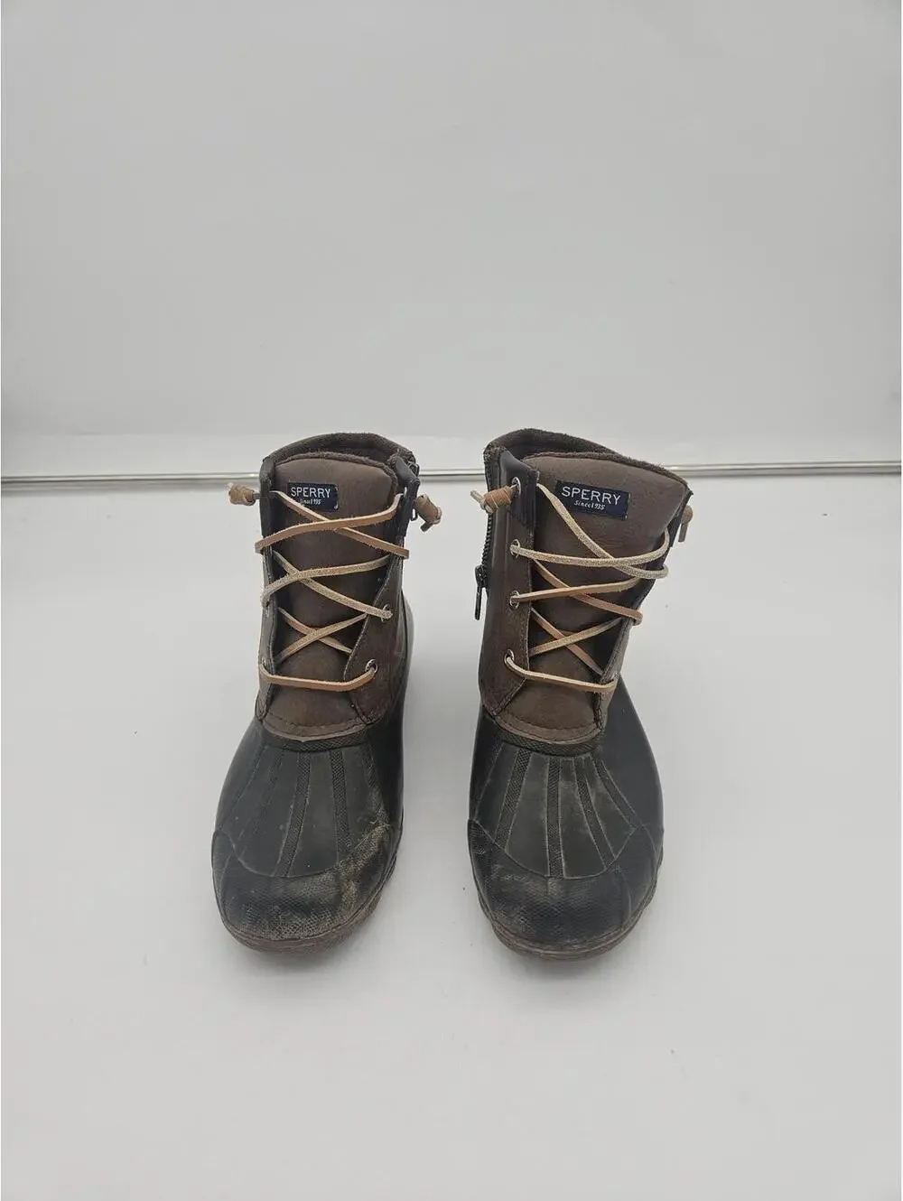 Sperry Syren Gulf Zip Brown Faux Leather Winter Duck Boots STS80524 Womens SZ 7M